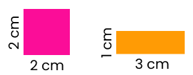 Квадрат розміром 2 см х 2 см і прямокутник розміром 1 см х 3 см 