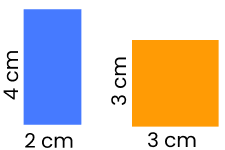 Прямокутник розміром 2 см х 4 см і квадрат розміром 3 см х 3 см