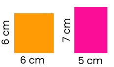 Квадрат розміром 6 см х 6 см і прямокутник розміром 5 см х 7 см