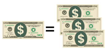 selection of US bank notes of different values