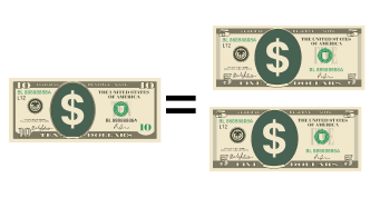 selection of US bank notes of different values