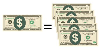 selection of US bank notes of different values