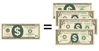 selection of US bank notes of different values