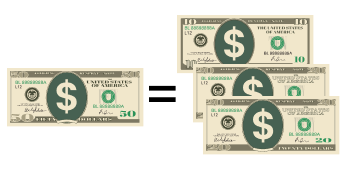 selection of US bank notes of different values