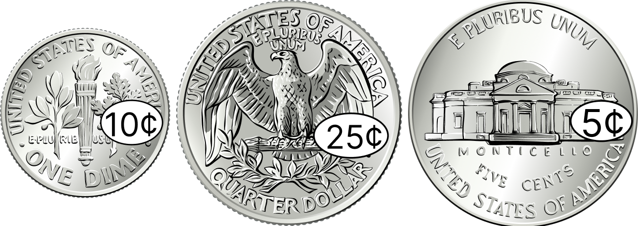  dime + quarter + nickel