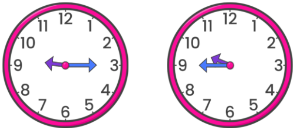 Analog clock 09:15. Analog clock 09:45.