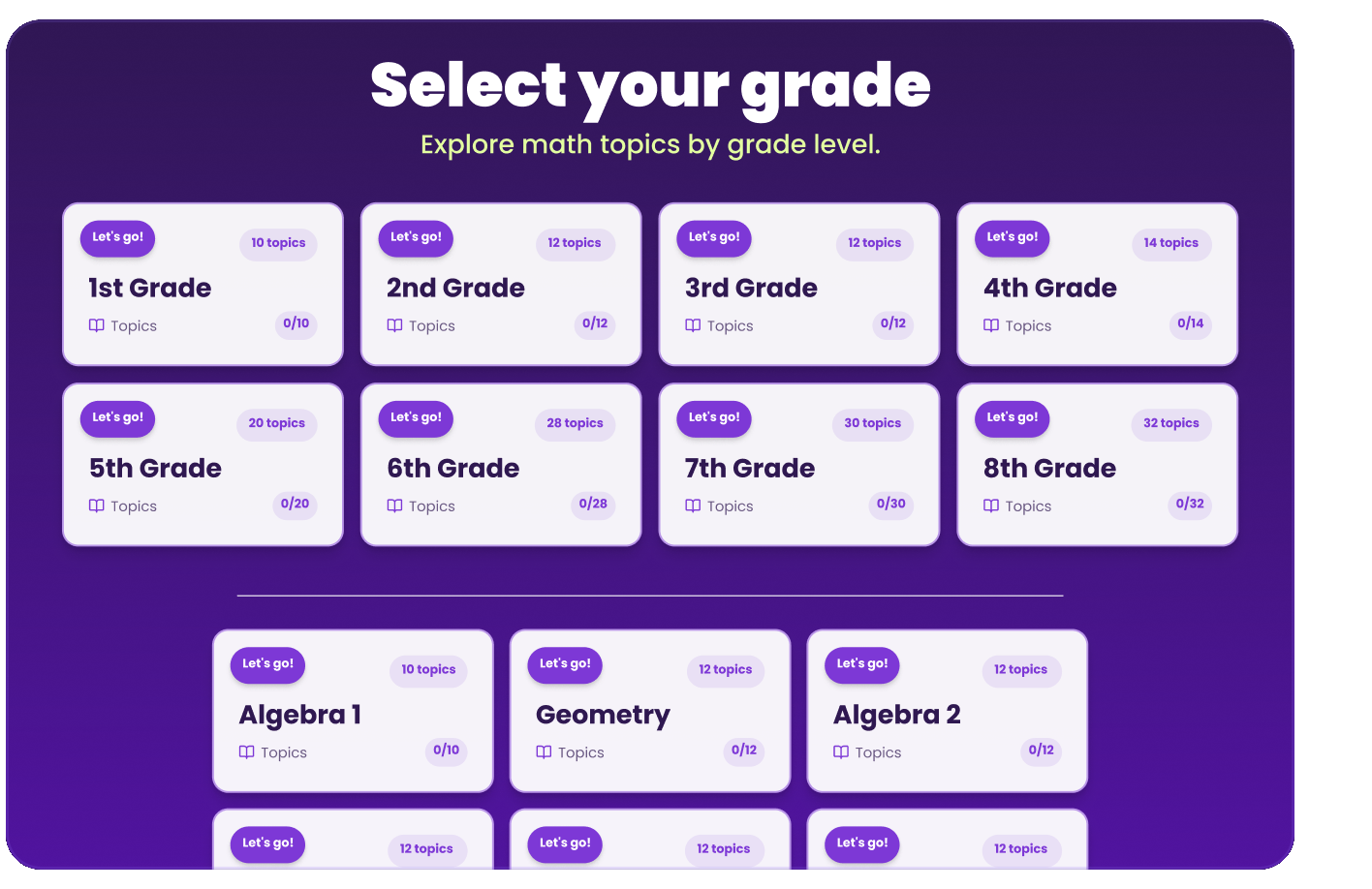 Pick your grade and topic