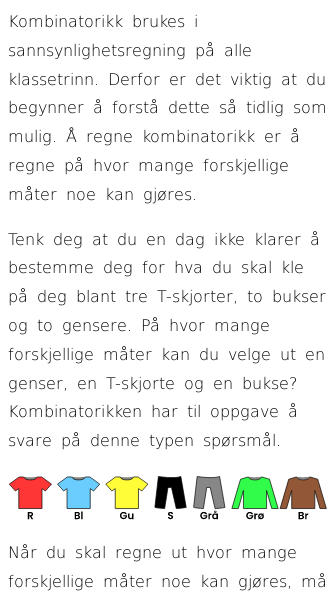 Oppslag om Kombinatorikk – på hvor mange måter?