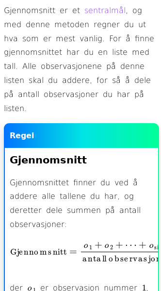 Oppslag om Sentralmål – gjennomsnitt