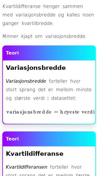 Oppslag om Kvartildifferanse og kvartilavvik