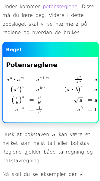 Oppslag om Potensregler