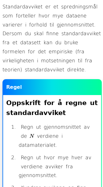 Oppslag om Varians og standardavvik