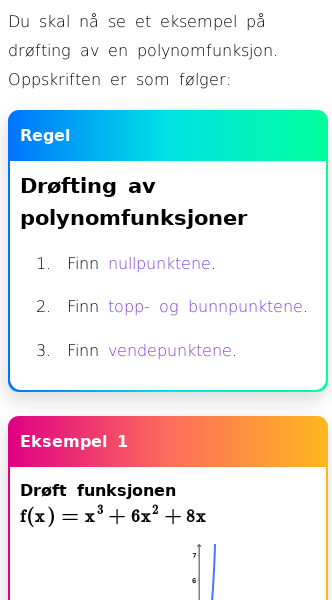 Oppslag om Funksjonsdrøfting av polynomfunksjoner