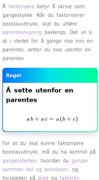 Oppslag om Hvordan faktorisere bokstavuttrykk