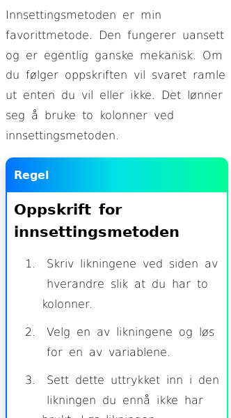 Oppslag om Hvordan løse likningssett med innsettingsmetoden