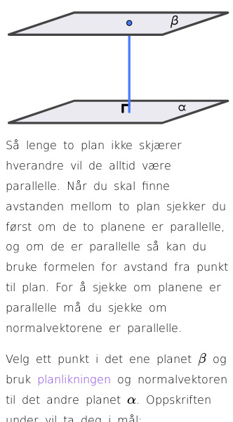 Oppslag om Avstand mellom to plan