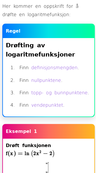 Oppslag om Drøfting av logaritmefunksjon