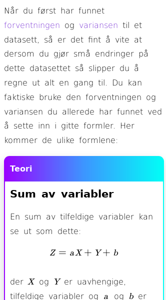 Oppslag om Forventning og varians til summer