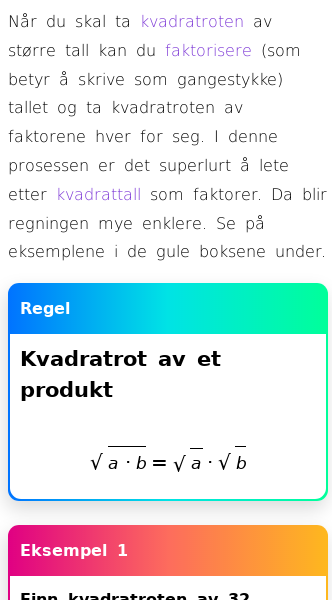 Oppslag om Kvadratrot til produkt og brøk