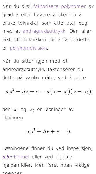 Oppslag om Hvordan faktorisere polynomer av grad 3 og 4