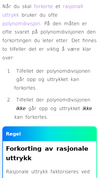 Oppslag om Forkorting av rasjonale uttrykk