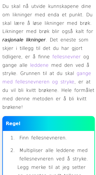 Oppslag om Hvordan løse likninger med tall i nevner