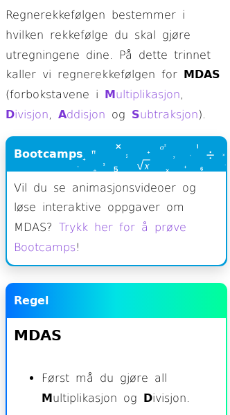 Oppslag om Regnerekkefølge (MDAS)