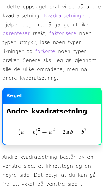 Oppslag om Hva er andre kvadratsetning?