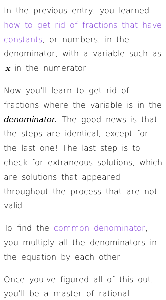 Article on Solve Rational Equations with x in the Denominator