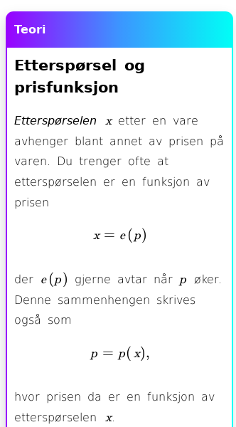 Oppslag om Inntekter ved etterspørsel og pris