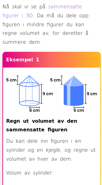 Oppslag om Sammensatte figurer i tre dimensjoner