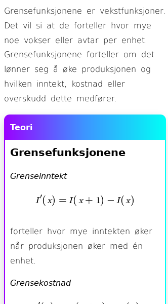 Oppslag om Grenseinntekt, grensekostnad og grenseoverskudd