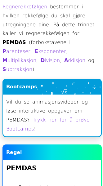 Oppslag om Regnerekkefølge (PEMDAS)