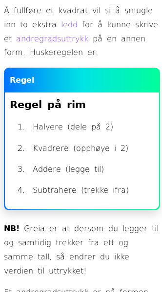 Oppslag om Hvordan fullføre kvadratet?