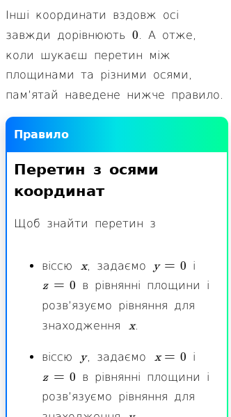 Стаття про Перетин між площинами й осями координат