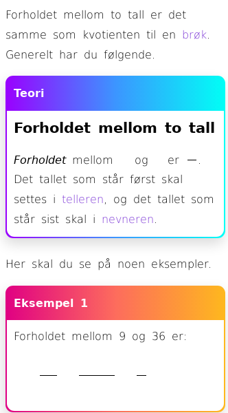 Oppslag om Forholdet mellom to tall