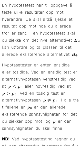 Oppslag om Hypotesetesting for binomisk fordeling