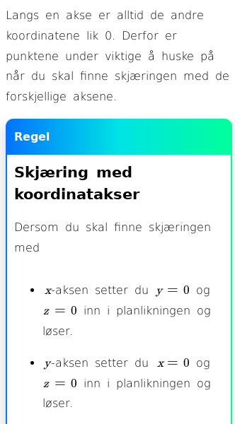 Oppslag om Skjæring mellom plan og koordinatakser