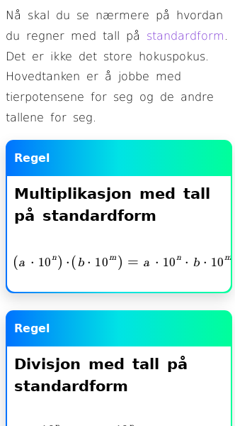 Oppslag om Regning med standardform