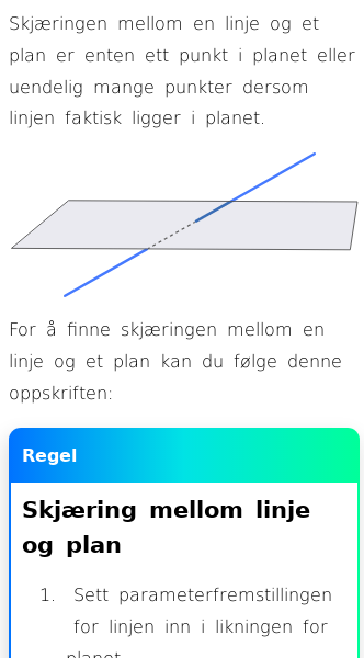 Oppslag om Skjæring mellom linje og plan