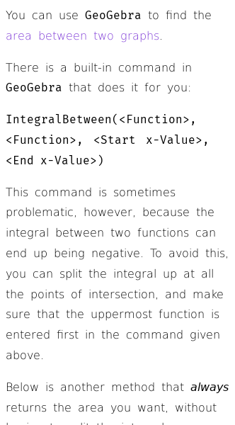Article on How to Find the Area Between Graphs Using GeoGebra