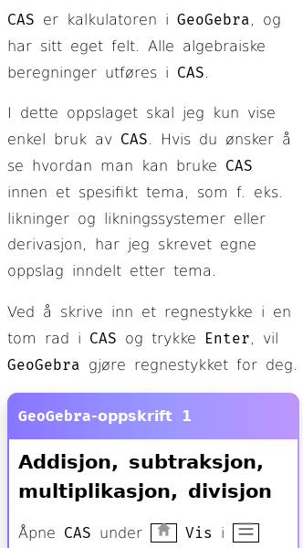 Oppslag om Hva er CAS i GeoGebra?