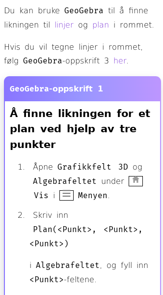 Oppslag om Hvordan tegne linjer og plan med GeoGebra