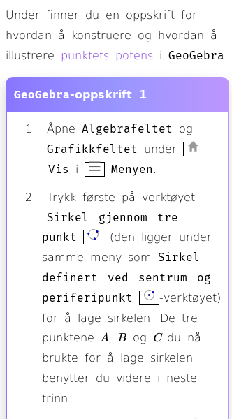 Oppslag om Hvordan illustrere punktets potens i GeoGebra