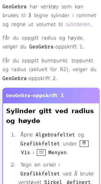 Oppslag om Hvordan tegne en sylinder i GeoGebra