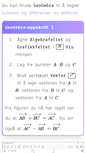 Oppslag om Illustrasjon av vektorsum og -differanse i GeoGebra