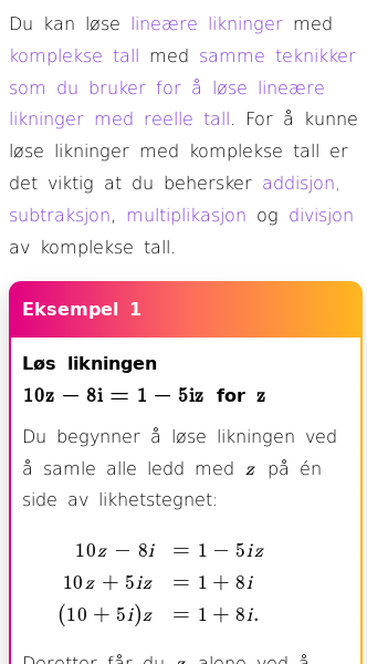 Oppslag om Hvordan løse lineære likninger med komplekse tall