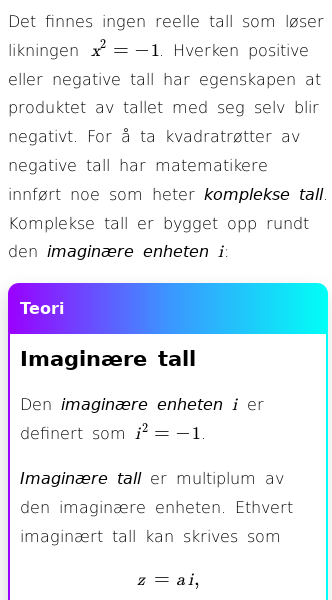 Oppslag om Hva er komplekse tall?