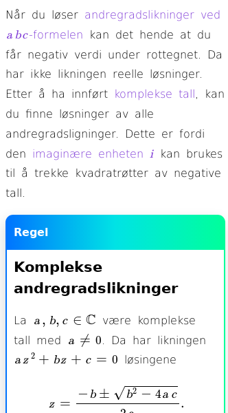 Oppslag om Hvordan løse andregradslikninger med komplekse tall
