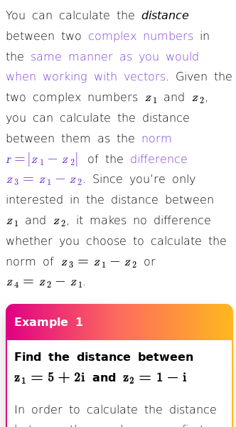 Article on How to Find the Distance Between Two Complex Numbers